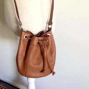 Prüne Brown Leather Crossbody Bucket Bag